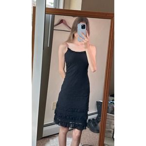 Vintage 90s Ralph Lauren Black Lace Ruffle Cocktail Dress